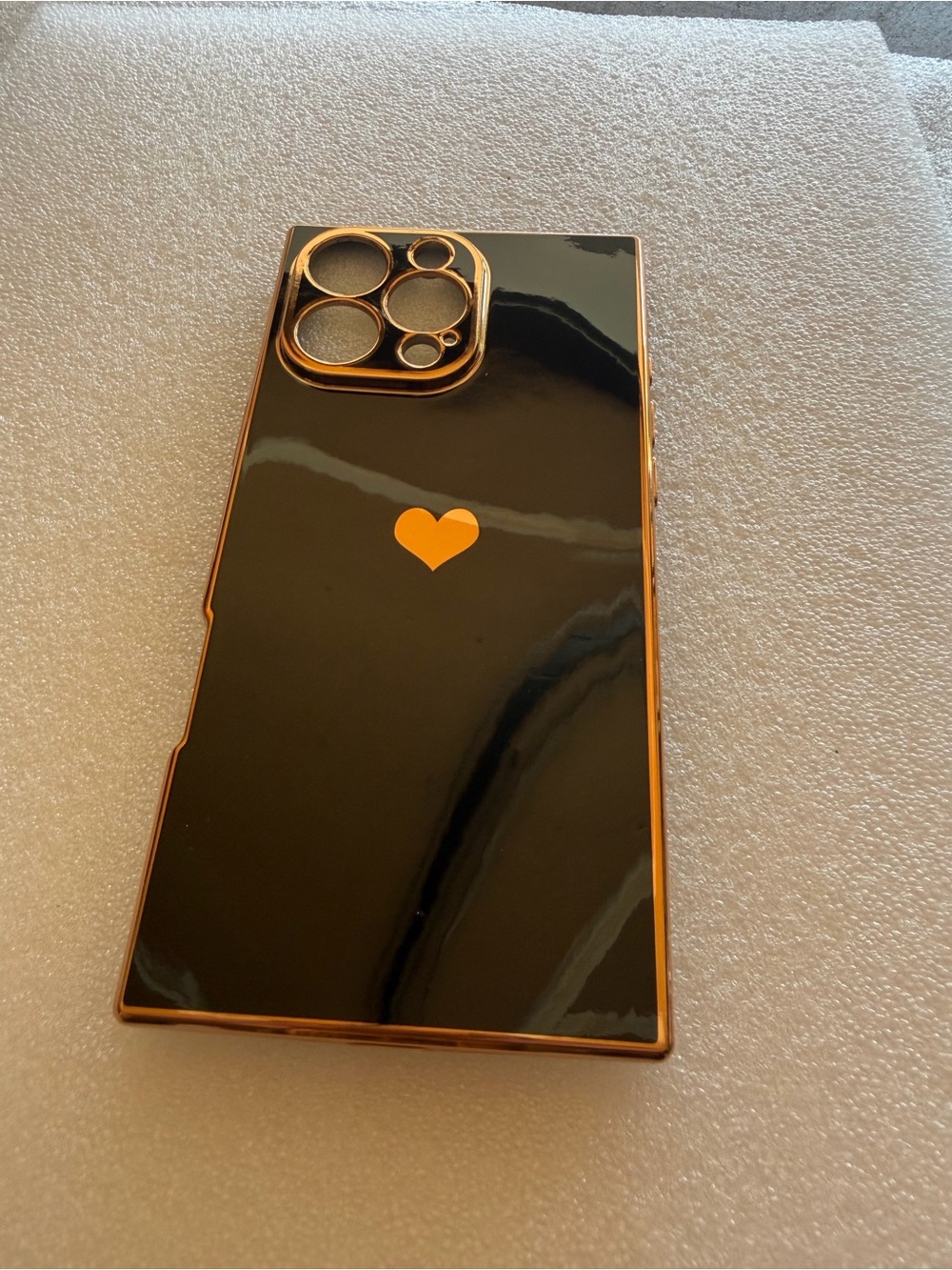 Luxury Square iPhone 16 Pro Max Case - Black & Gold Plated Love Heart Trunk